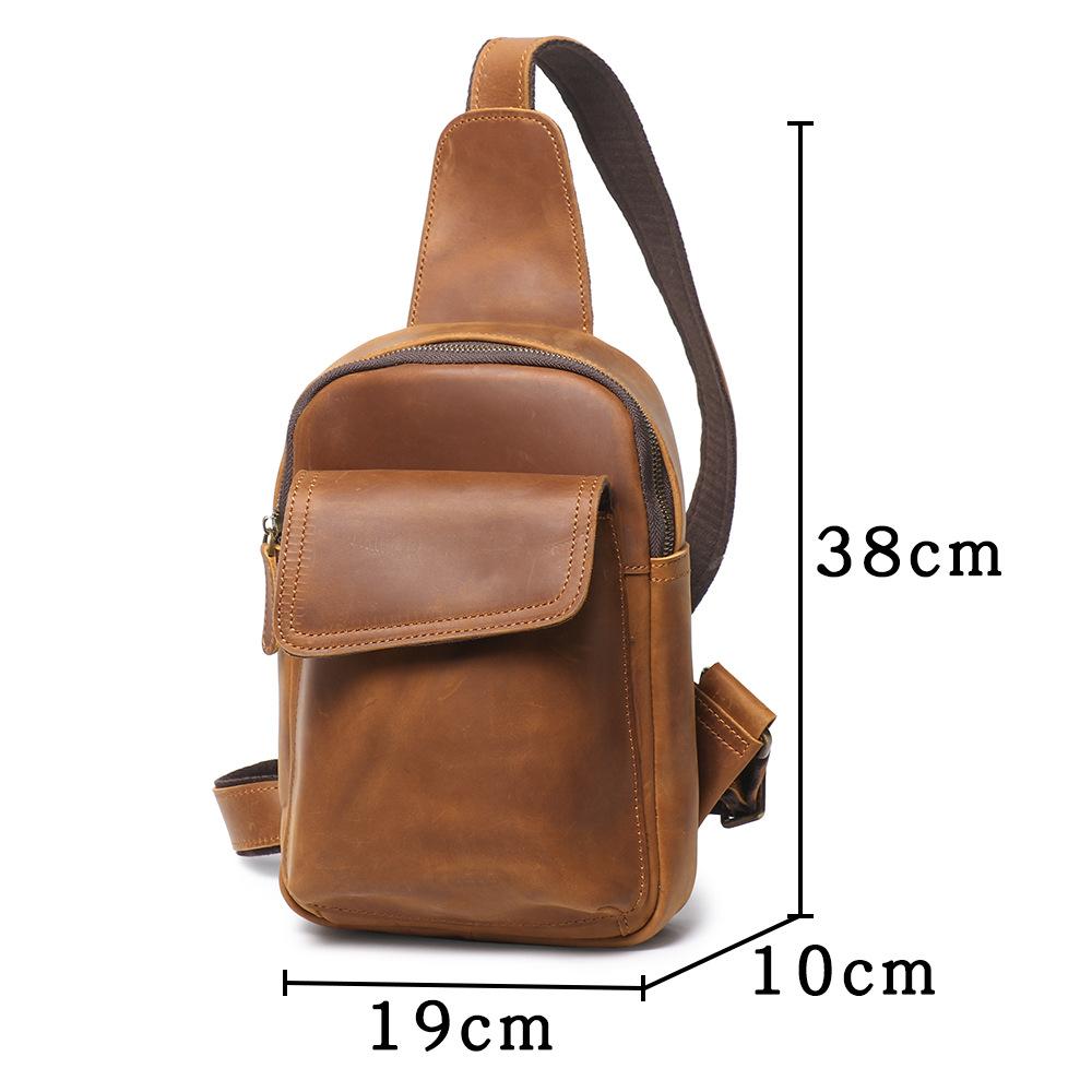 Retro Men'S Leather Breast Bag, Crazy Horse Leather Casual Messenger Backpack, Cowhide Large-Capacity Shoulder Mobile Phone Bag.