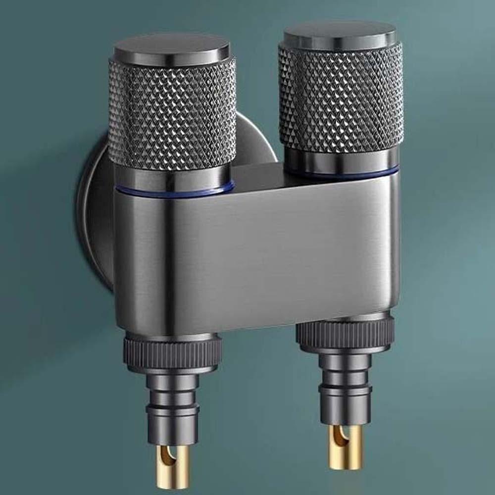 Universal Interface Double Outlet Valve Faucet Stainless Steel Shower Shut Off Valve Knob Type Space Saving Shower Head Valves Grey