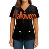 Womens V Neck Casual Halloween Print Top Short Sleeve Medical Scrub Shirt with Pockets Lightweight Comfortable Fit