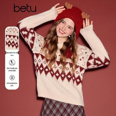 Betu Women's Fair Isle Diamond Pattern Sweater