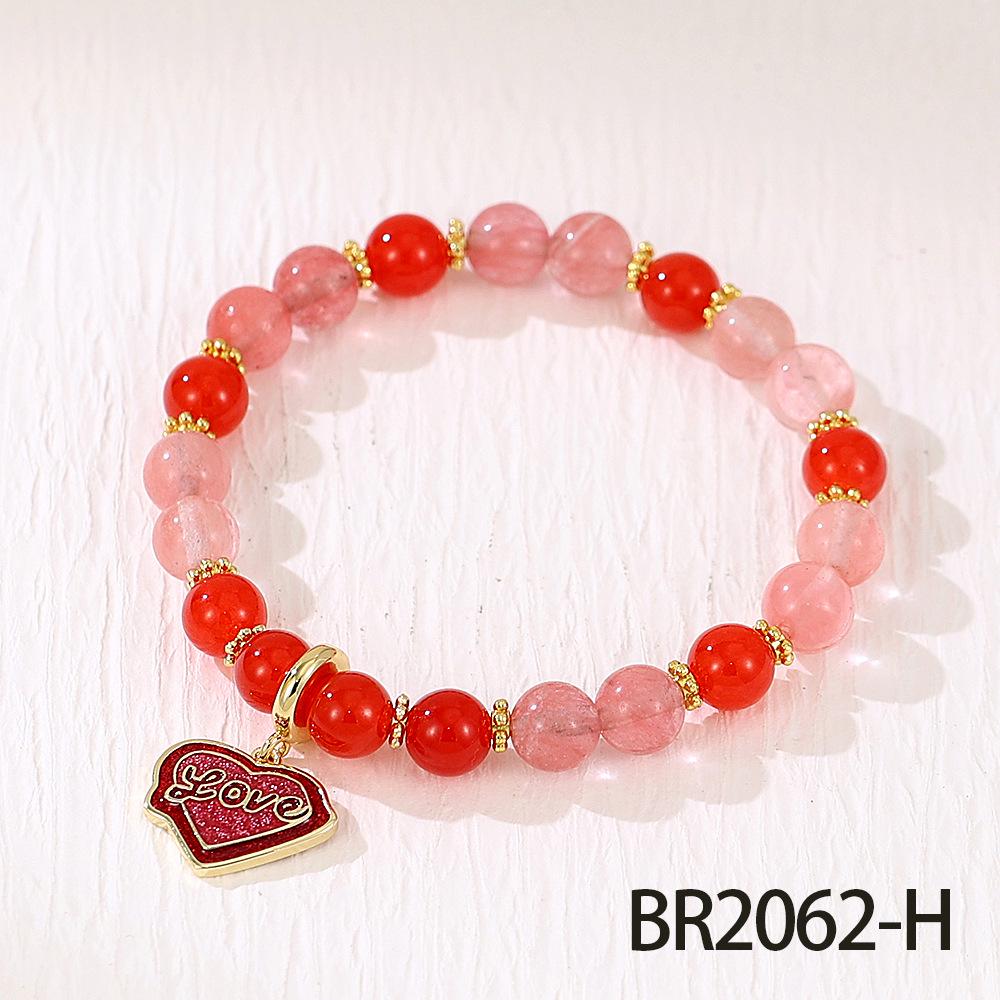 Elegant Handmade Beaded Semi-Precious Stone Bracelet with 18K Copper-Plated Heart LOVE Pendant