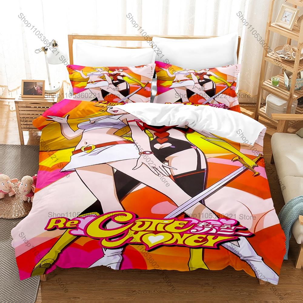 Cutie Honey Bedding Set Includes Duvet Cover 2 Pillowcases Classic Retro Magical Shoujo Anime Character Bedroom Decor For Anime