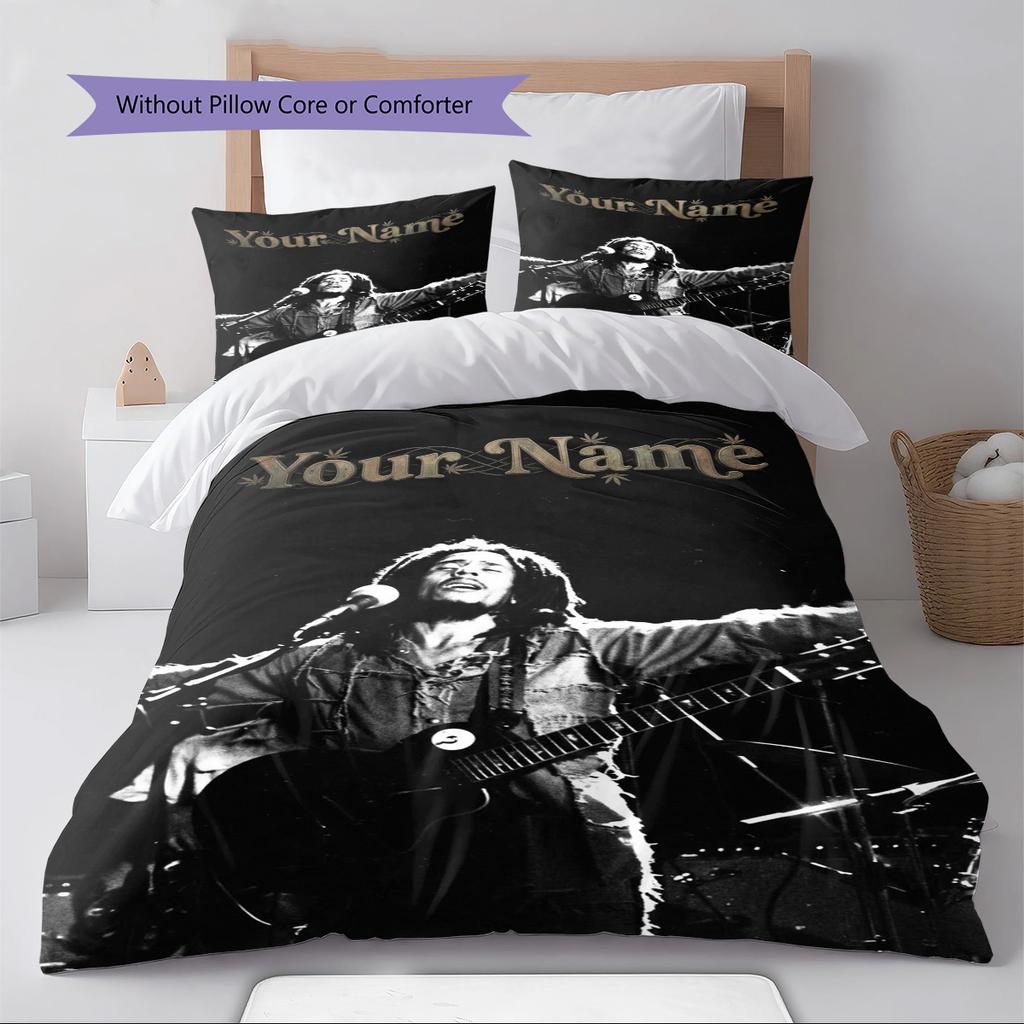 Name Custom Bob Marley Pattern Bedding Set Quilt Cover Pillowcase Home Decor Gift (1 * Duvet Cover + 2 * Pillowcase, Without Core)