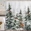 Winter Snowy Forest Shower Curtains Pine Tree Deer Snowflake Xmas Christmas Holiday Rustic Farmhouse Bathroom Decor With Hooks