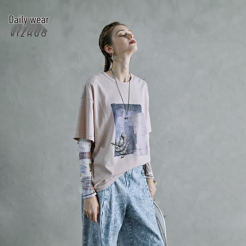 Rizhuo Women s Chivalrous Print Half-Sleeve T-shirt L