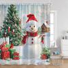 Cute Snowman Christmas Shower Curtain Winter Forest Xmas Trees Snow Lights New Year Home Bathroom Decor Bath Curtains With Hooks
