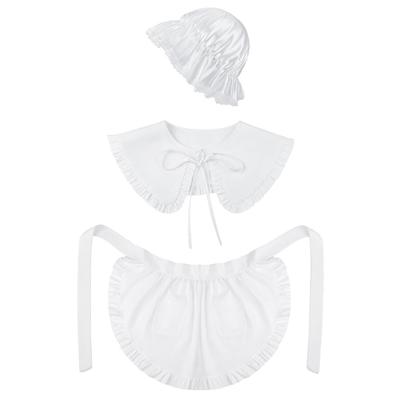 3 Pcs Colonial Costume Set Maid Half Apron White Mobs Caps White Bonnet Shawl Pilgrim Costume Accessories for Woman