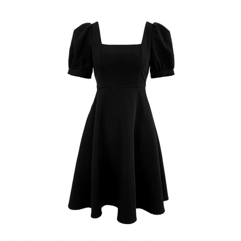 Square Neck Retro Short Sleeve Women Dress  Fashion Summer Elegant Female Basic Bodycon A Line Dresses