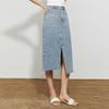 High-Waist Split Denim Midi Skirt