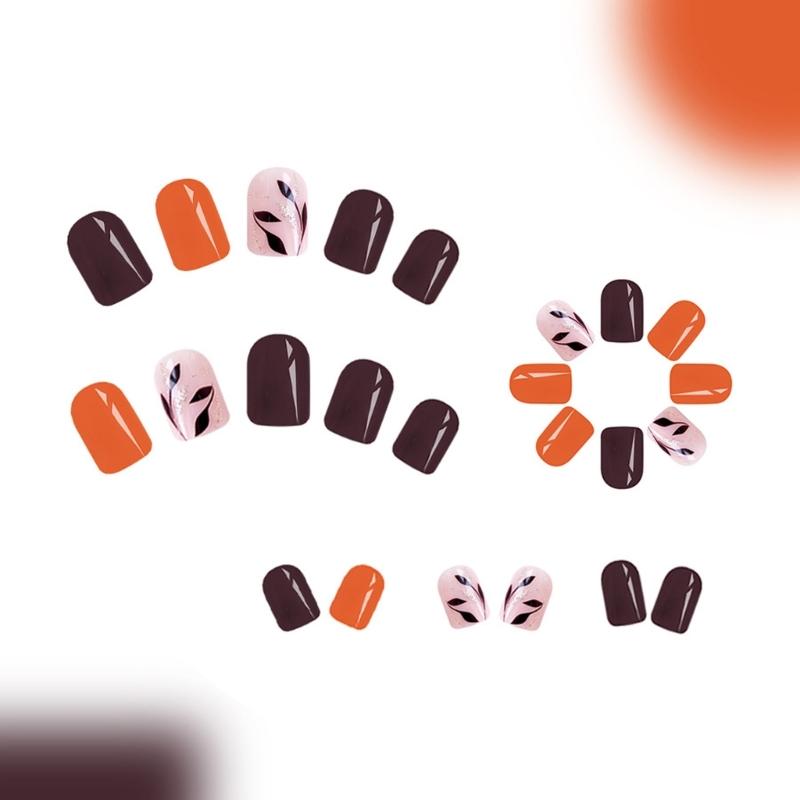 Fashionable Press On Nail With Sparkling Fall Leaves Design Reusable Artificial Nail For Daily Wear