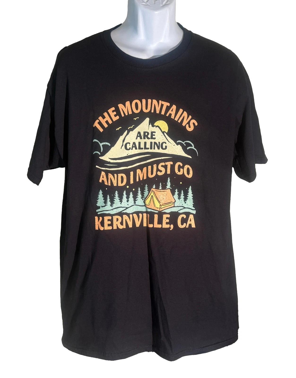 

THE MOUNTAINS ARE CALLING AND I MUST GO Short Sleeve Crew Neck Black 100% Cotton T-shirt Mens Tees Top LG L