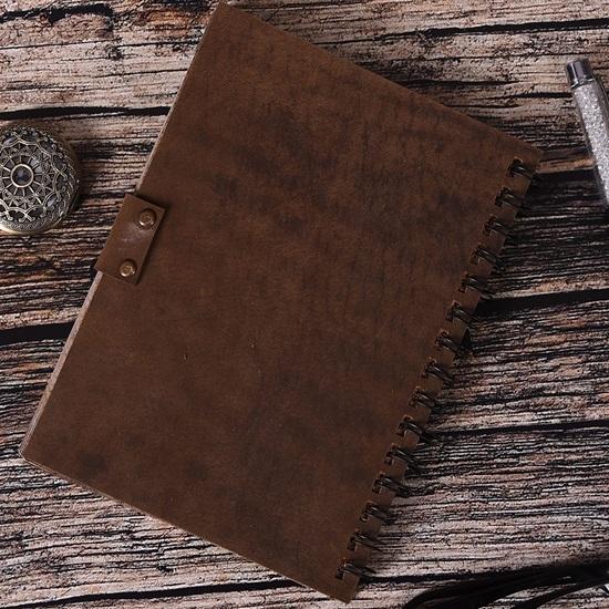 Carnet à Spirale en Cuir 17,78 cm Carnet d'Écriture Unique Fait Main en Relief Journal de Voyage Marron