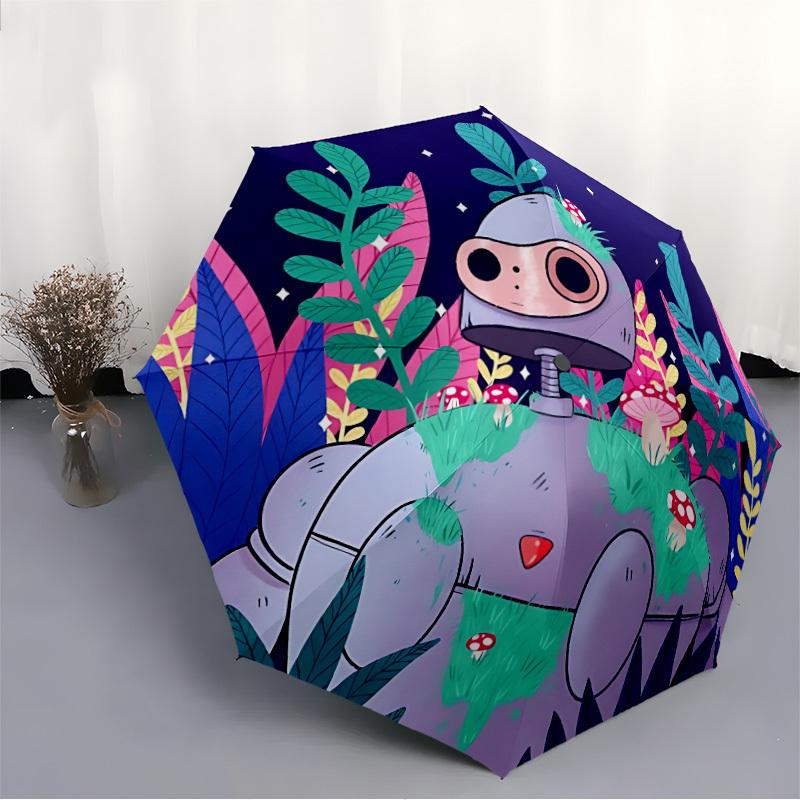 1pc Robot Garden Automatic Open/Close Umbrella, Portable Folding Umbrella for Travel, Themed Events, It is suitable as a gift for various festivals, O