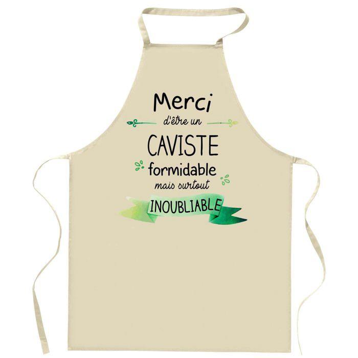 Tablier de cuisine - Caviste Merci Inoubliable - coton résistant - impression française - liens ajustables