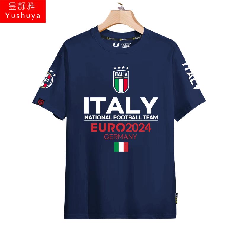 Italy Team European Cup World Cup Football Fan Uniform Short Sleeved T-shirt Men's and Women's 3D Printed T-shirt Summer