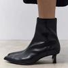 Black Soft Leather Ankle Boots Women Sexy Pointy Toe Side Zipper Kitten Heel Designer Boots Comfortable Commuter Office Shoes