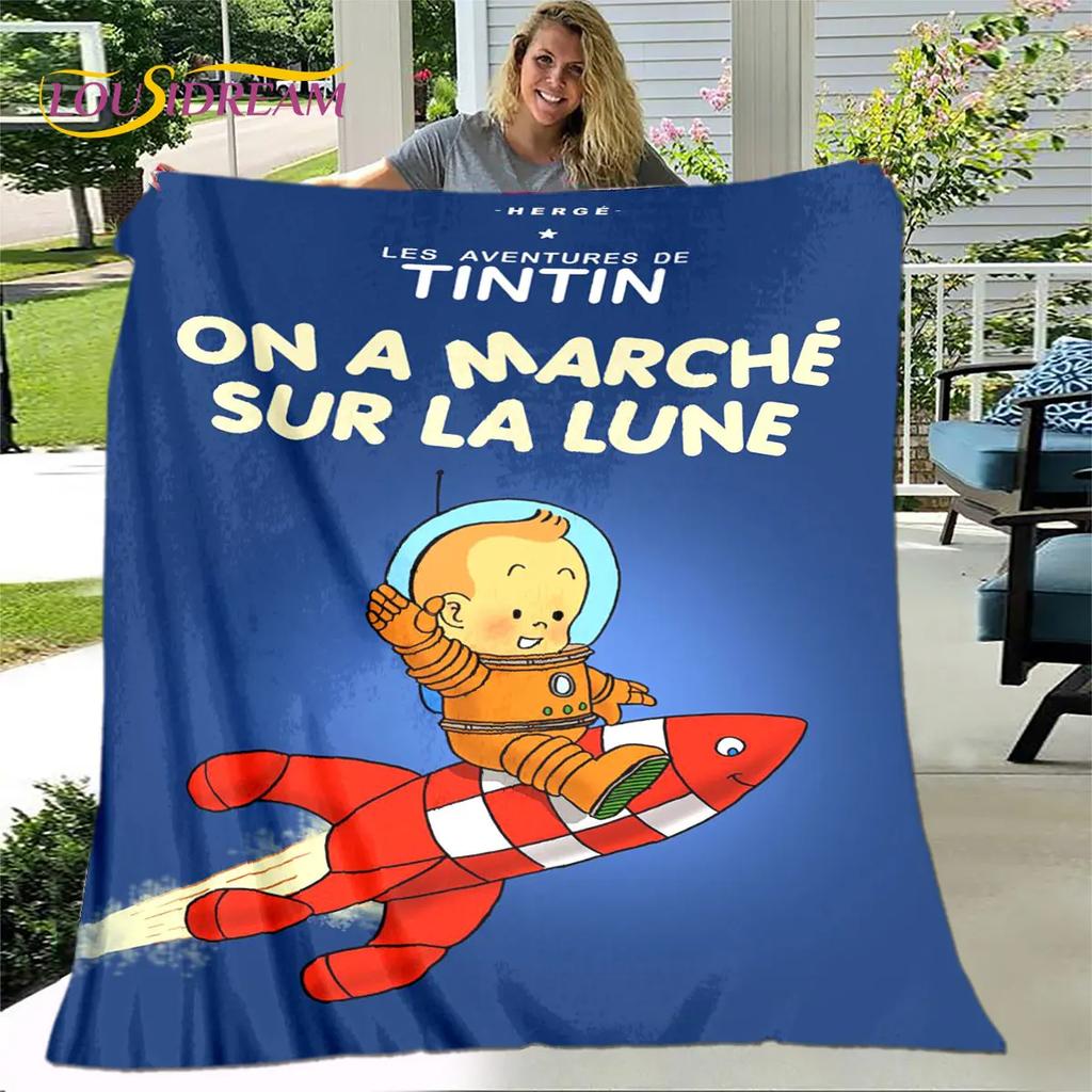 Avventure di Tintin Cartone Animato Morbida Coperta di Peluche, Coperta in Flanella Coperta da Divano per Soggiorno Camera da Letto Letto Divano Coperta da Picnic bambini