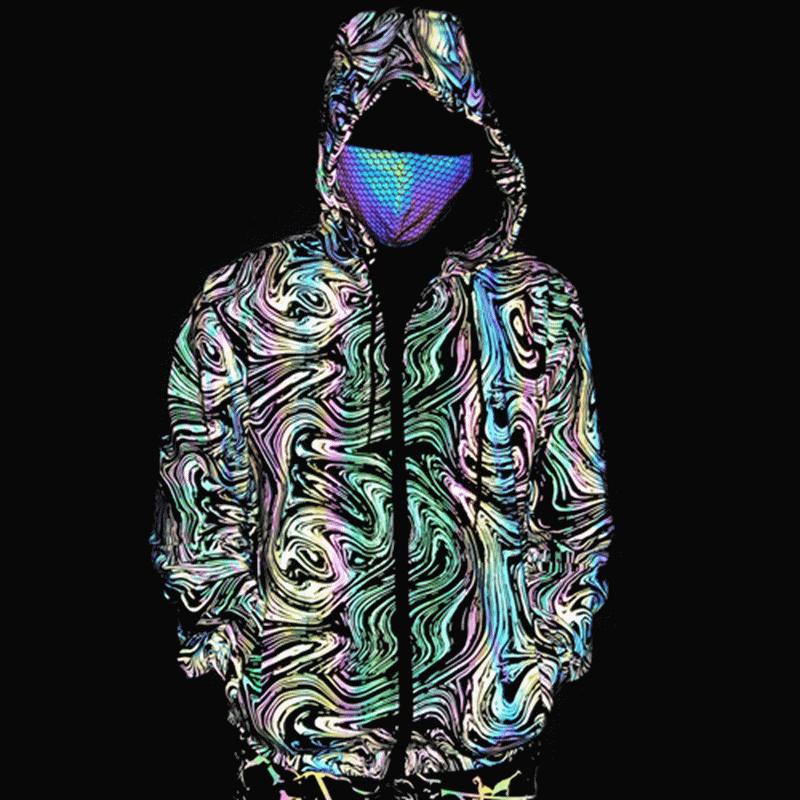 2026 Spring/Autumn Colorful Starry Swirl Reflective Hooded Jacket - Trendy Loose Knit & Breathable