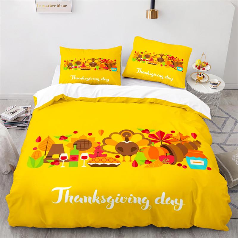 Thanksgiving Day King Duvet Cover Cartoon Pumpkin Turkey Bedding Set Microfiber Maple Leaves Comforter Cover For Boys Girls Teen