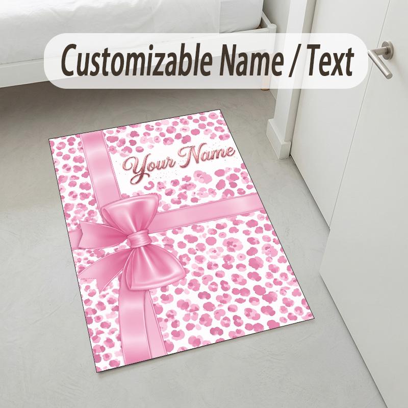 Floral Garden Theme Crystal Velvet Rug Personalized Custom Name Text Soft Floor Mat Home Decor