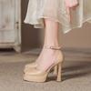 Mary Jane wedding shoes small women's single shoes new square head cute word high heels