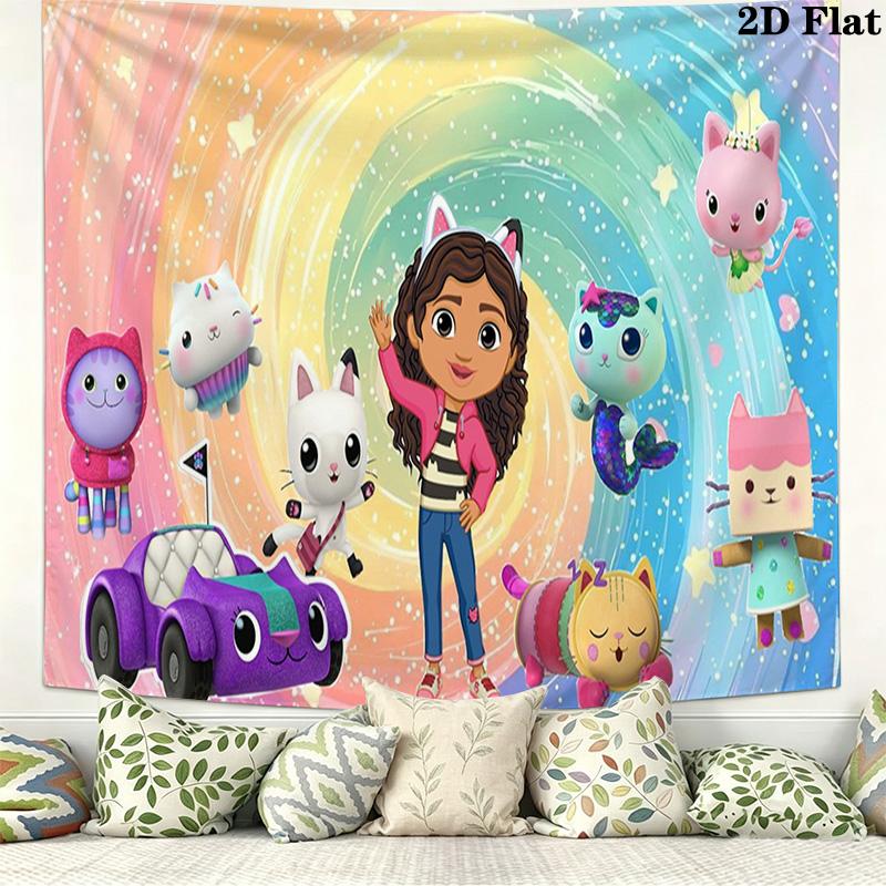 Gabby Dollhouse Wall Tapestry Aesthetic Wall Hanging Printed Fabric Blanket Decorative Tapestries for Bedroom Living Room Home Decor