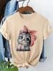 Kawaii Cat  With Bow Retro 90s Girl  Harajuku 90s Unisex T Shirt Cartoon Graphic Ladies Tshirt Casual Unisex Shirt Tee Shirt