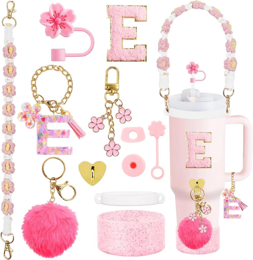 12PCS Cup Accessories for Stanley Cup,Straw Cover Cap 30oz 40oz Water Bottle Handle Strap,Boot,Chains,Personalized Sticker