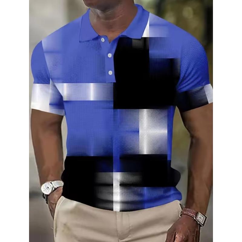 3D Men's Geometic Polo Shirts Short Sleeve Polo Shirts Collared Shirts Business Casual Business Athleisure Daily Wear Buttons
