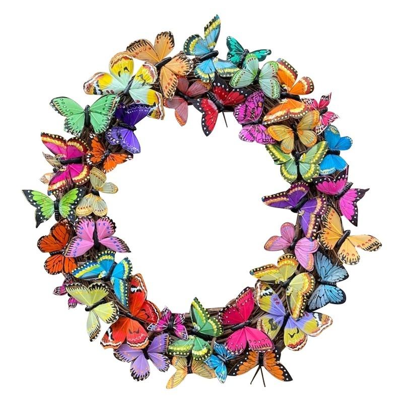 Butterfly Wreaths Decoration Festival Garland Hanging Ornaments Props Wall Home Door Hanging Pendants