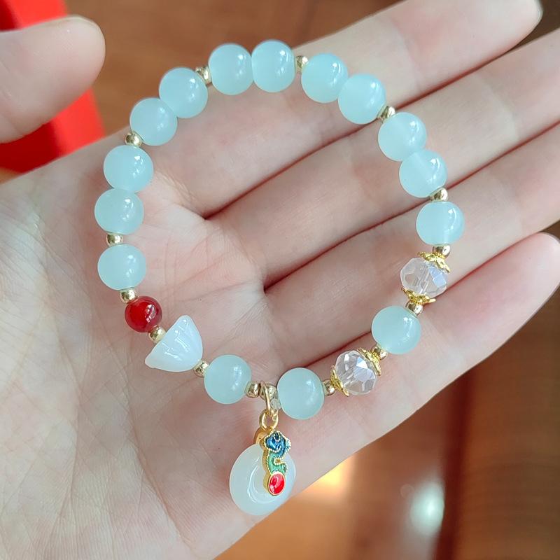 Imitation White Jade Ruyi Safety Buckle Bracelet Elegant Student Jewelry Antique Style Bracelet