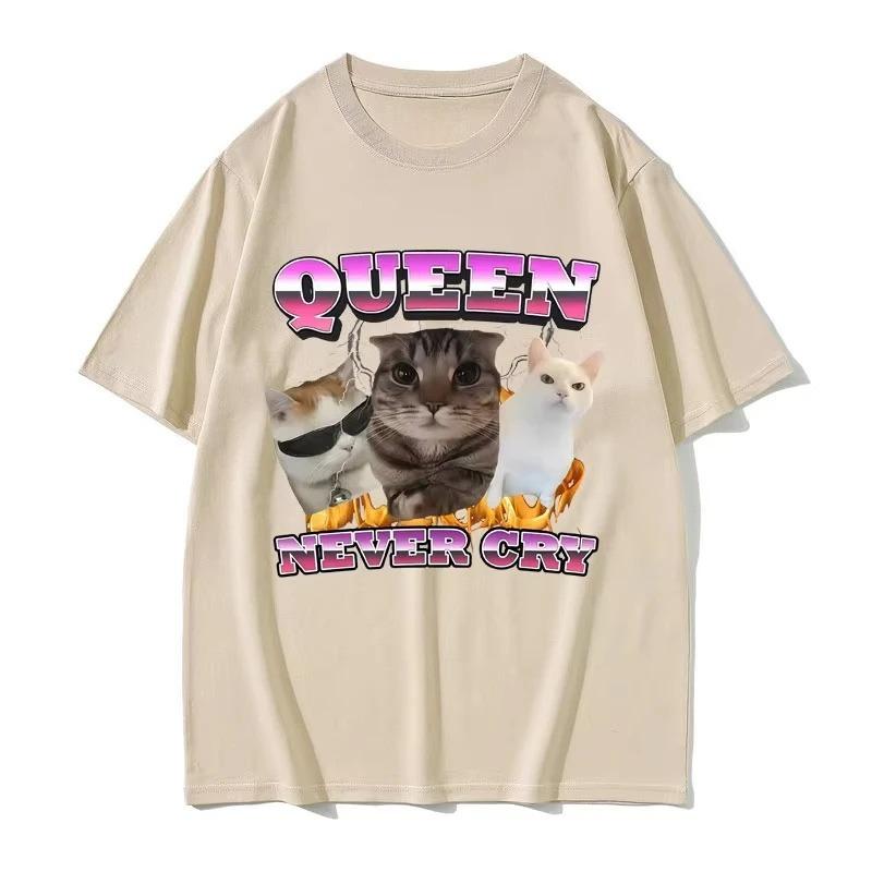 Vintage Never Cry Cat Funny Meme Graphic T Shirt Women Casual Humor Silly Cats Lover Tshirts Short Sleeve Tees Graphic T Shirts