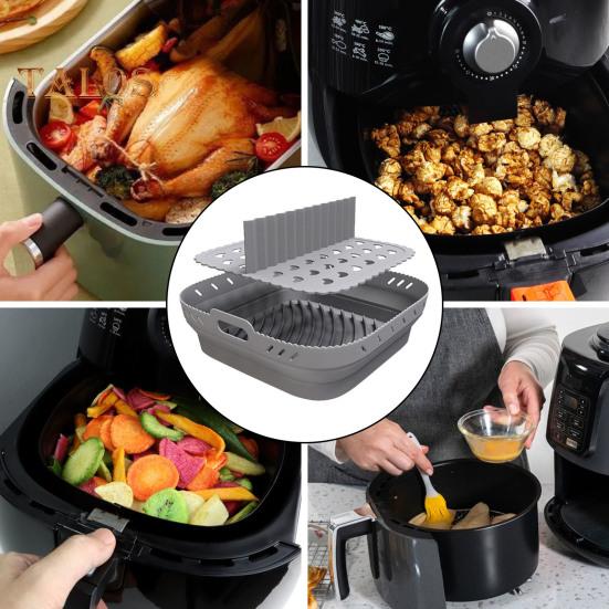 Silicone Air Fryer Liner Set Square with Mittens Dividers Oil Brush Food Clip Reusable Heat Resistant Easy-Clean Baking Mold for Multi-Ingredient