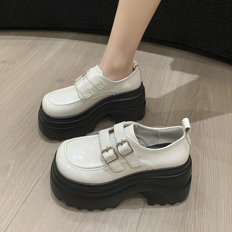 Fashion New 2025 Autumn 8CM High Heels Casual Leather Shoes Women Chunky Loafers Comfortable Pumps High Platform Walking Shoes Woman