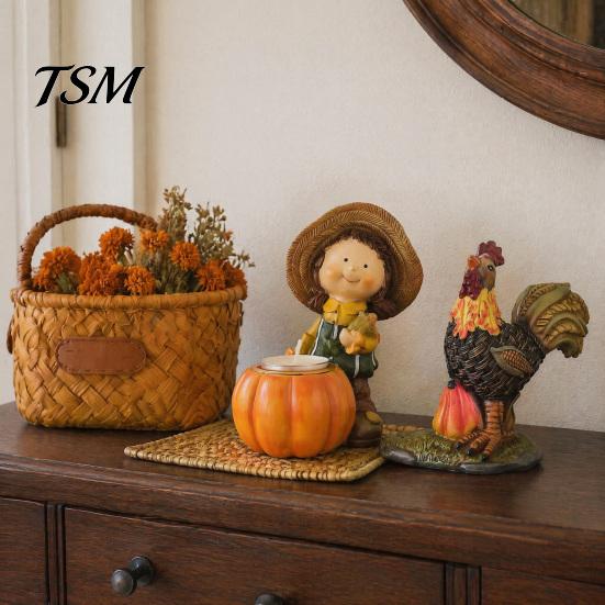 Seasonal Home Accents for Autumn Harvest Figurine Ornament, Decorative Resin Statue, Turkey/Scarecrow/Pumpkin Unique Gift Friends Tabletop Centerpiece