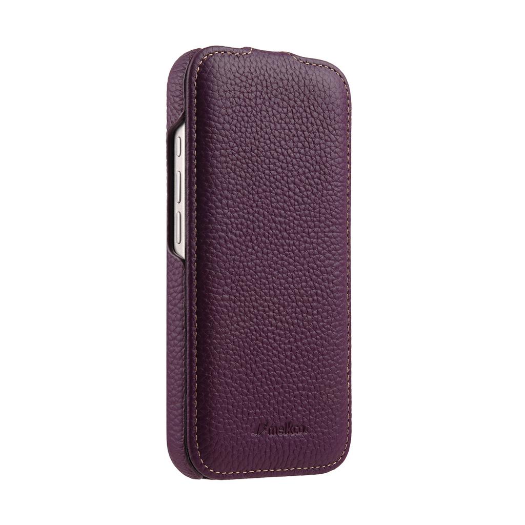 MELKCO For iPhone 17 Pro Case Compatible with MagSafe Vertical Flip Genuine Cow Leather+PC Phone Cover