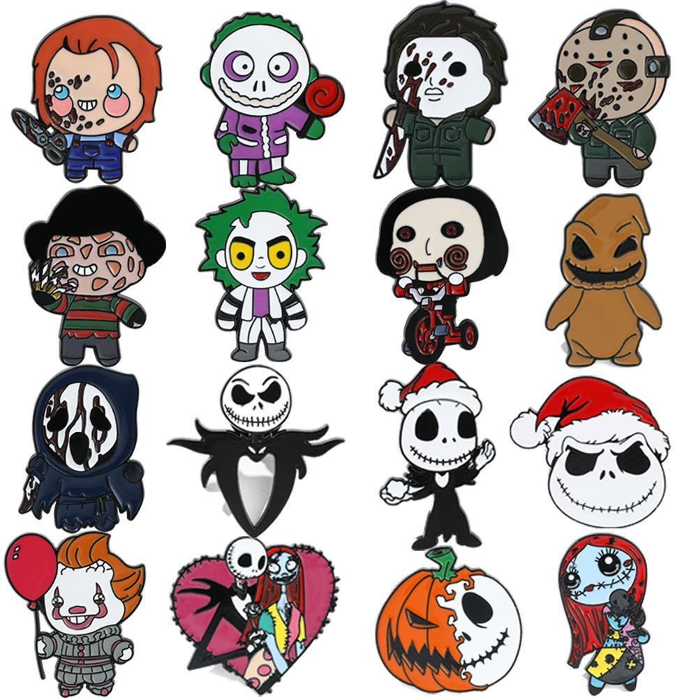 Halloween Brooch Funny Skeleton Scream Chainsaw Scare Clown Metal Badge Christmas Eve Scare