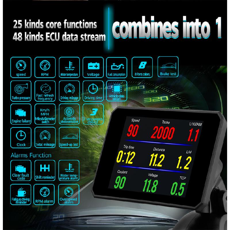 Trip Computer Hud Obd2 Gauge Speed Voltage Meter Fuel Water Temp Universal Car