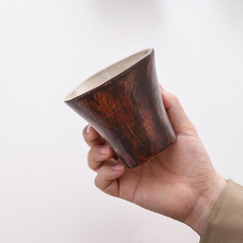Retro mahogany pattern ceramic coffee cup light luxury handmade mug literary and antique home office water cup