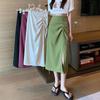 2024 Summer Plus Size Women's High Waist Irregular Pleated A-line Midi Skirt