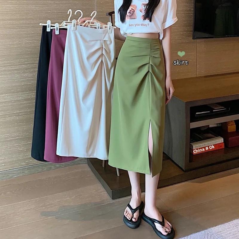 2024 Summer Plus Size Women's High Waist Irregular Pleated A-line Midi Skirt