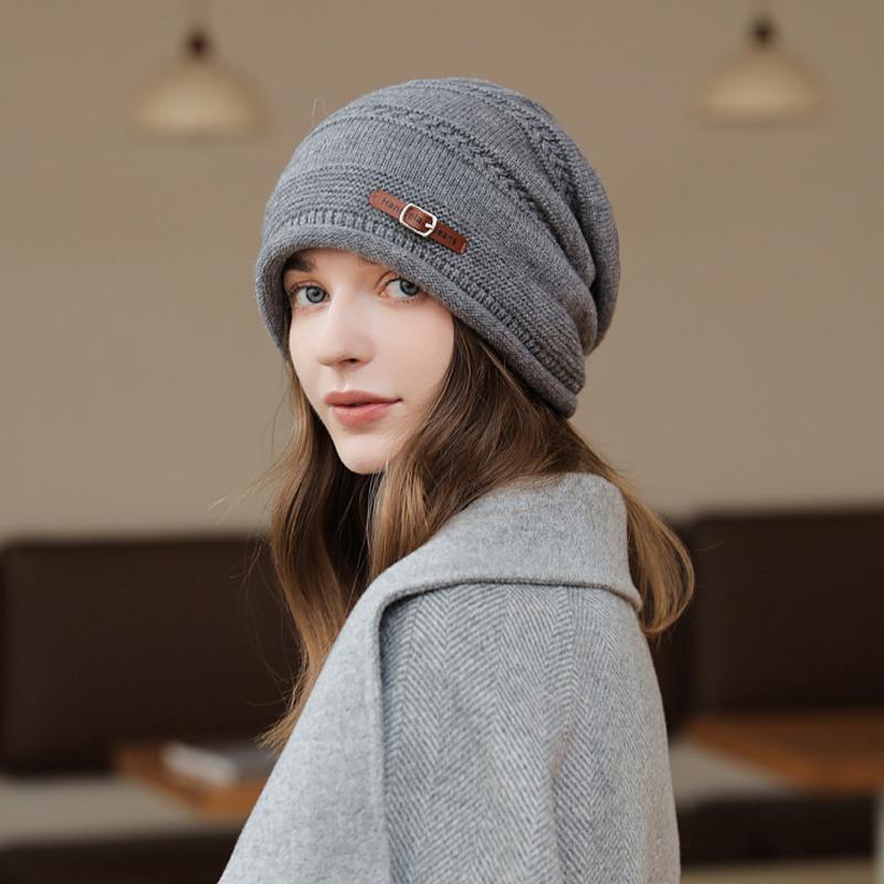 All-Match Large Head Circumference Curled Brim Velvet Hat Autumn And Winter Thickened Knitted Hat Women'S Warm Wool Hat