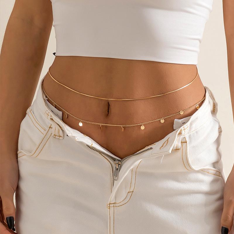 Damen Metall Doppelschicht Kette Körperkette Imitation Kristall Mode Sexy Verstellbar Taille Kette Körper Schmuck