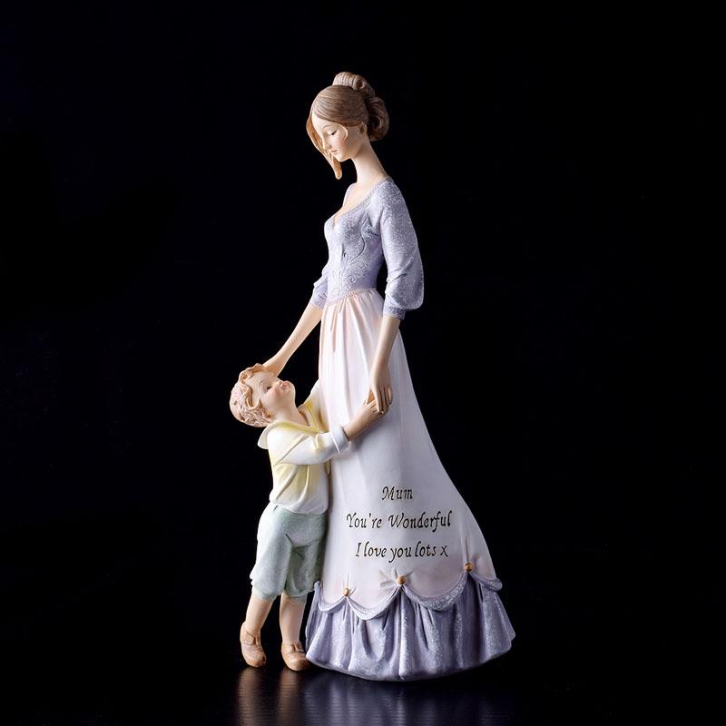 European Retro Resin Mother Child Statue Ornaments Crafts Home Table Mom Children Figurines Miniatures Decoration Love Gifts Art