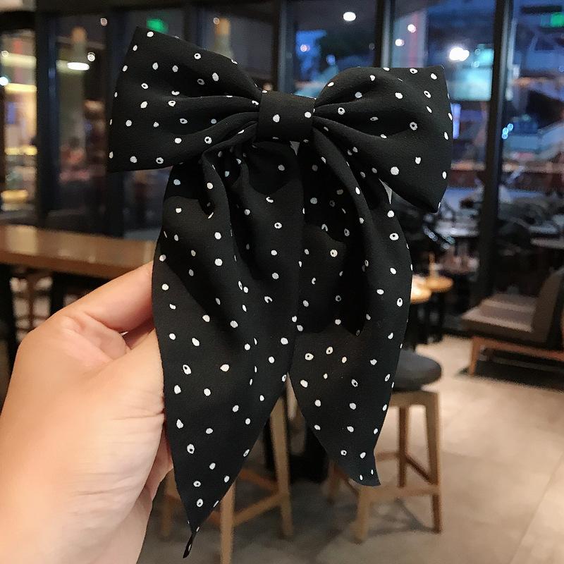 Korean Style Dots Floral Big Bow Hair Clips For Women Elegant Ponytail Hairpins Girl Hair Accessories Barrette Gift