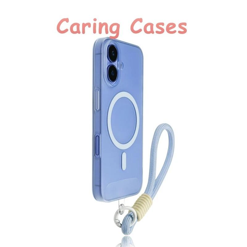 

For iPhone 17 16 15 14 13 12 11 Case Pink Frosted MagSafe Ring Hard Shell Shockproof Transparent with Detachable Lanyard iPhone17