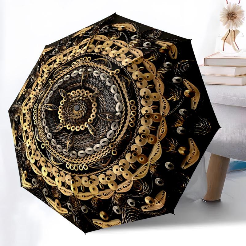 

1pc Golden Mandalas Automatic Umbrella - Automatic Opening And Closing, Sturdy Iron Frame, Formal Occasions yy251018225
