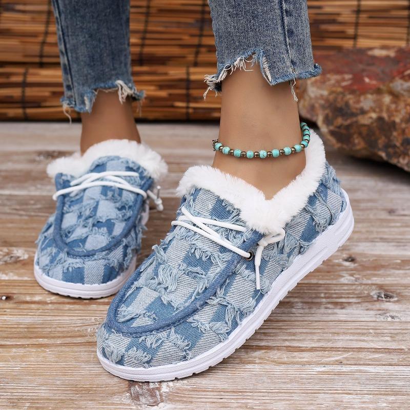 Herbst und Winter neue Weihnachten Übergröße Plüsch lässige Einzelschuhe Damen flacher Boden Plüsch Baumwollschuhe