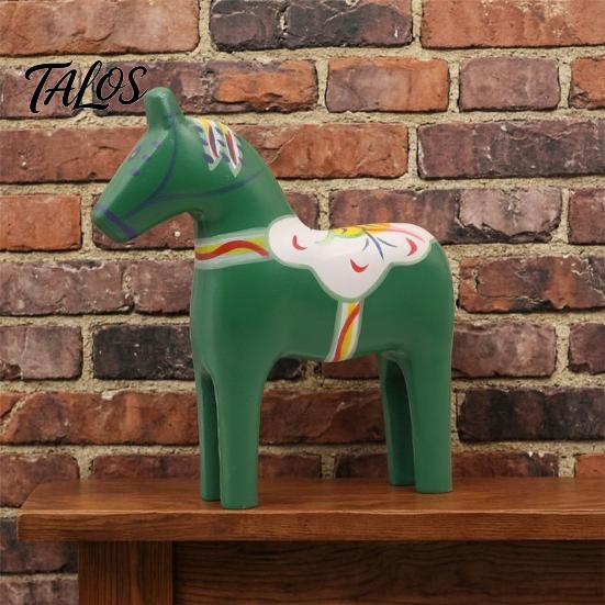Wooden Dala Horse Decoration Hand Painted Trojan Figurine, Solid Wood Vintage Scandinavian Ornament Statue, Rustic Decorative Tabletop for Home