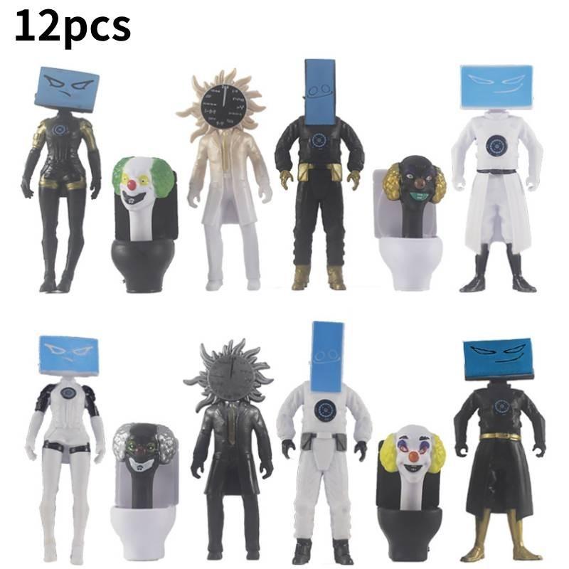 4.5 Inch Pvc Toilet Tv Human Model Figurine Clock Office Desk Decor Set Of 12